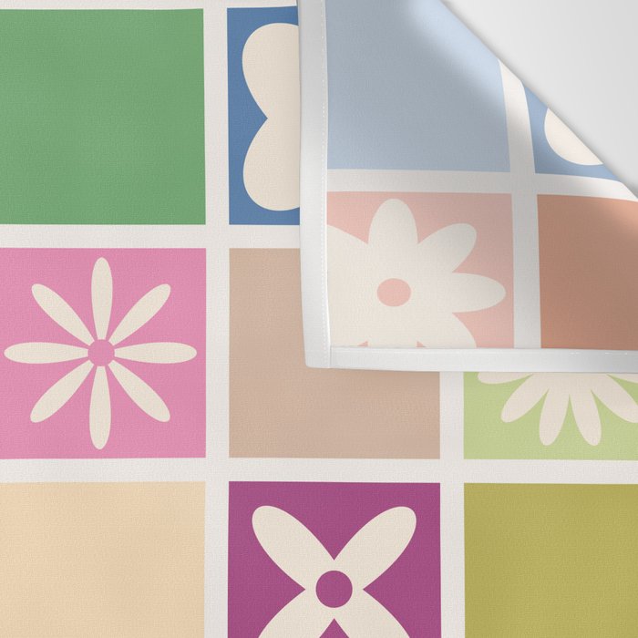 Retro Colorful Flower Checker Tiles Wall Tapestry Gallery Image 3
