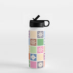 Retro Colorful Flower Checker Tiles Water Bottle Gallery Image 1
