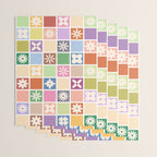 Retro Colorful Flower Checker Tiles Wrapping Paper Gallery Image 3