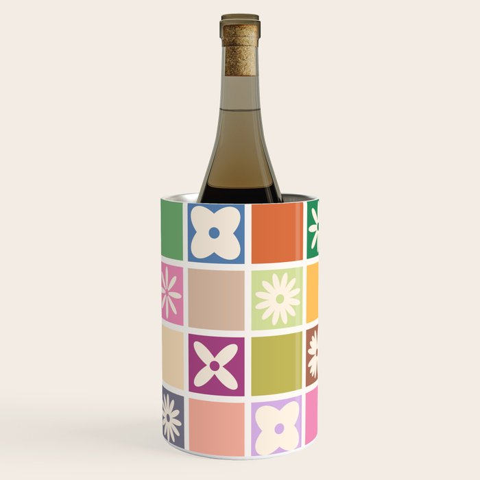 Retro Colorful Flower Checker Tiles Wine Chiller Gallery Image 3