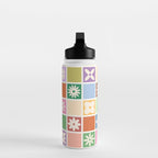 Retro Colorful Flower Checker Tiles Water Bottle Gallery Image 3
