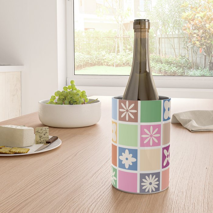 Retro Colorful Flower Checker Tiles Wine Chiller Gallery Image 4