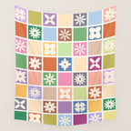 Retro Colorful Flower Checker Tiles Wall Tapestry Gallery Image 4