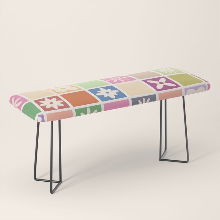 Retro Colorful Flower Checker Tiles Bench Gallery Image 1