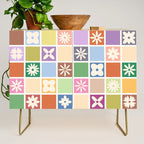 Retro Colorful Flower Checker Tiles Credenza Gallery Image 1