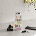 Retro Colorful Flower Checker Tiles Water Bottle Gallery Image 4