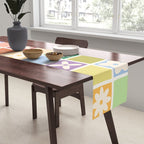 Retro Colorful Flower Checker Tiles Table Runner Gallery Image 2