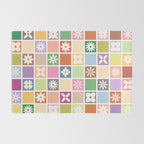 Retro Colorful Flower Checker Tiles Rug Gallery Image 2