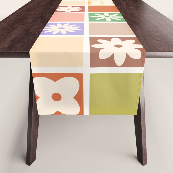 Retro Colorful Flower Checker Tiles Table Runner Gallery Image 1