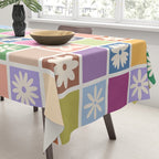 Retro Colorful Flower Checker Tiles Tablecloth Gallery Image 3
