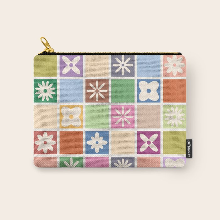 Retro Colorful Flower Checker Tiles Carry All Pouch Gallery Image 1