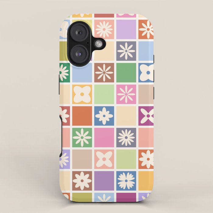Retro Colorful Flower Checker Tiles iPhone Case Gallery Image 1