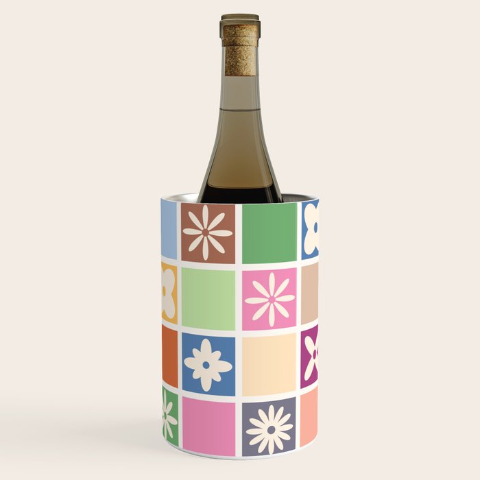 Retro Colorful Flower Checker Tiles Wine Chiller Gallery Image 1