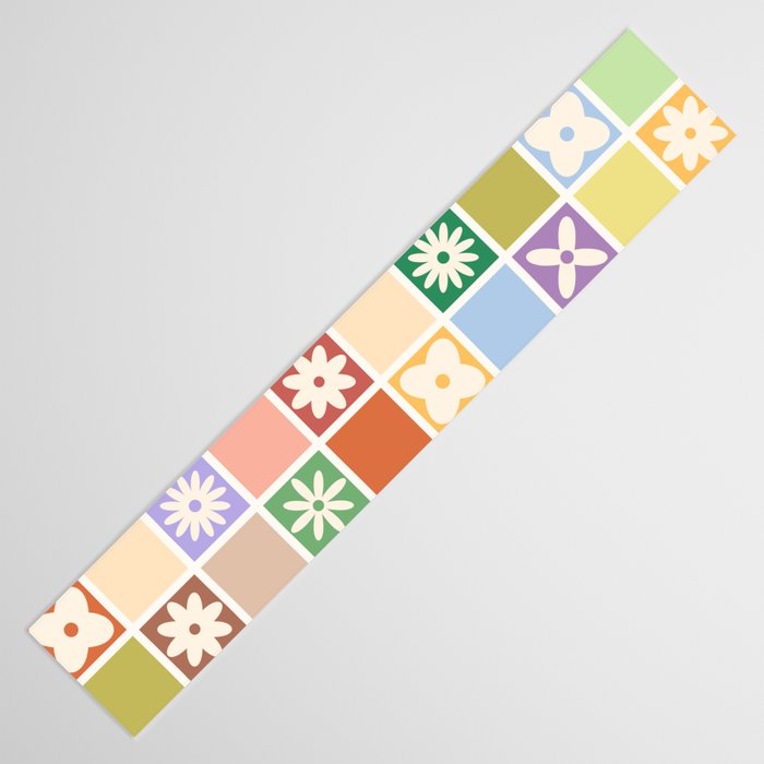 Retro Colorful Flower Checker Tiles Table Runner Gallery Image 3