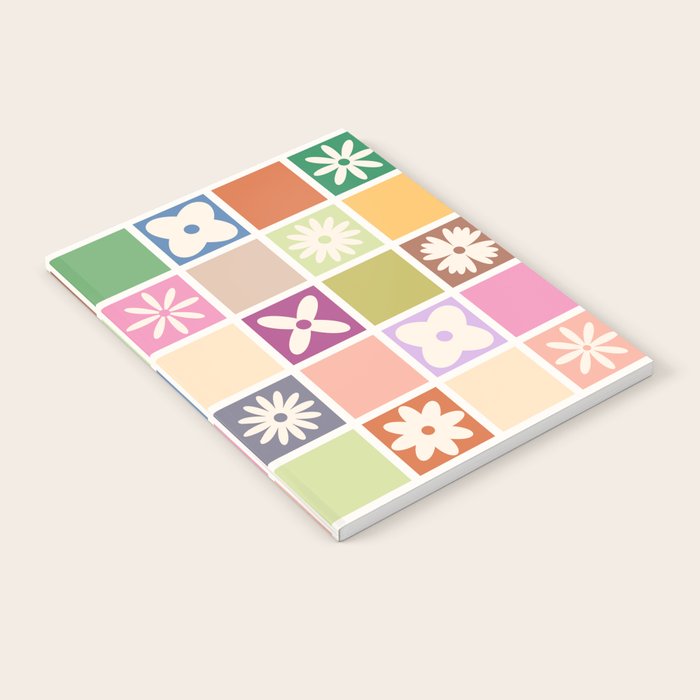 Retro Colorful Flower Checker Tiles Notebook Gallery Image 1