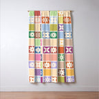 Retro Colorful Flower Checker Tiles Window Curtain Gallery Image 3