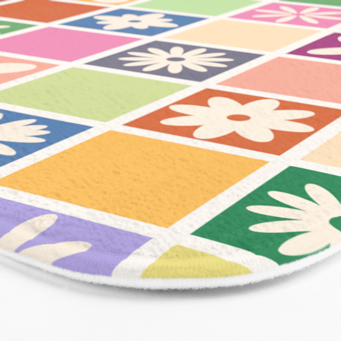 Retro Colorful Flower Checker Tiles Bath Mat Gallery Image 3