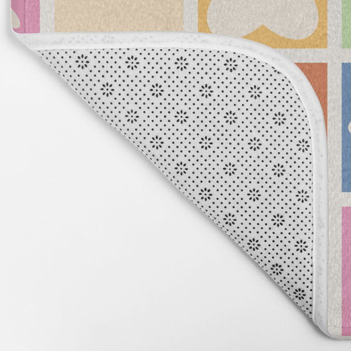 Retro Colorful Flower Checker Tiles Bath Mat Gallery Image 2