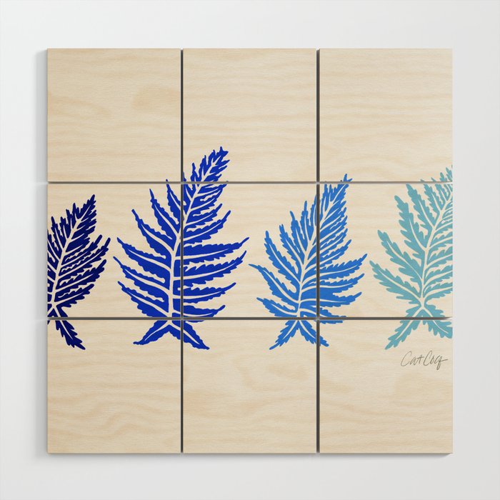 Inked Ferns - Blue Palette Wood Wall Art Gallery Image 1