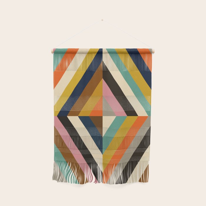 Mid Century Geometric Pattern Technicolor Diamond  Wall Hanging Gallery Image 1