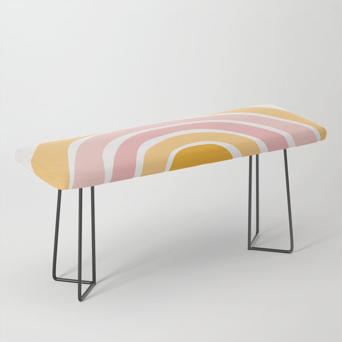 Abstract Shapes 94 in Mustard Yellow and Pale Pink (Rainbow Abstraction) Bench Gallery Image 1