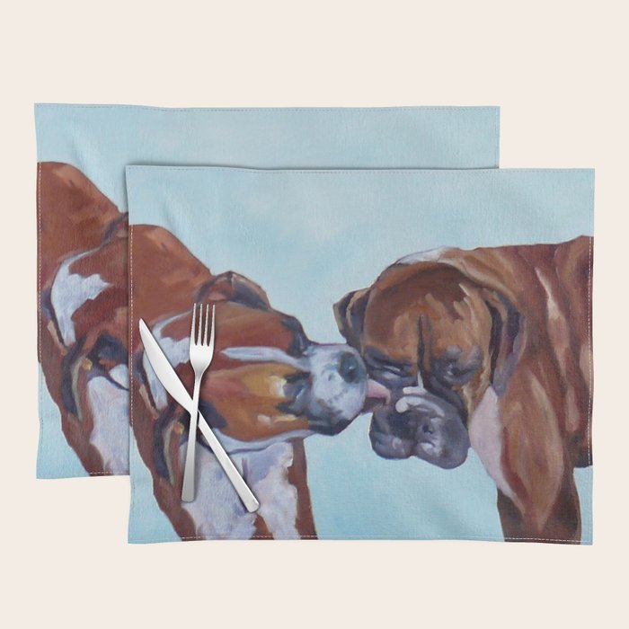 Kissing Boxers Dogs Portrait Placemat Gallery Image 1