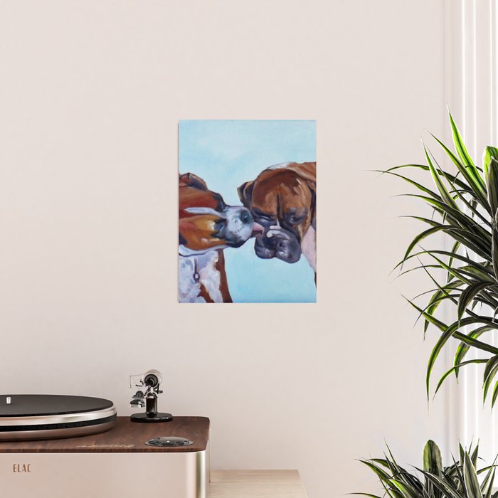 Kissing Boxers Dogs Portrait Poster Gallery Image 2