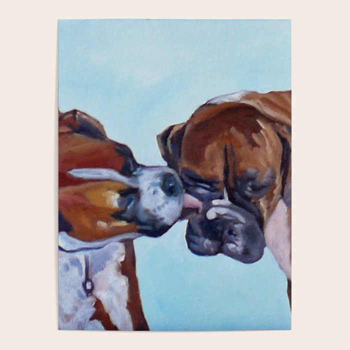 Kissing Boxers Dogs Portrait Poster Gallery Image 4