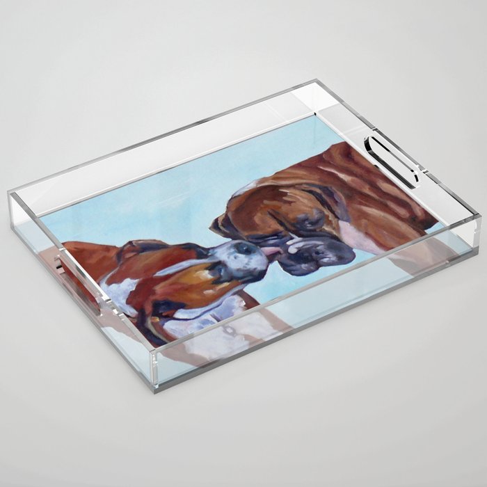 Kissing Boxers Dogs Portrait Acrylic Tray Gallery Image 1