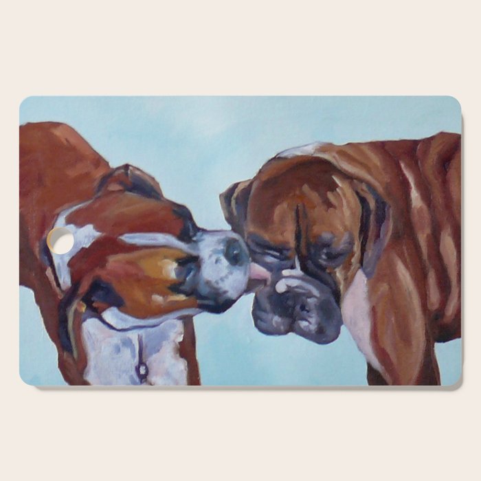 Kissing Boxers Dogs Portrait Cutting Board Gallery Image 1