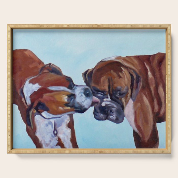 Kissing Boxers Dogs Portrait Serving Tray Gallery Image 1