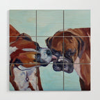 Kissing Boxers Dogs Portrait Wood Wall Art Gallery Image 1