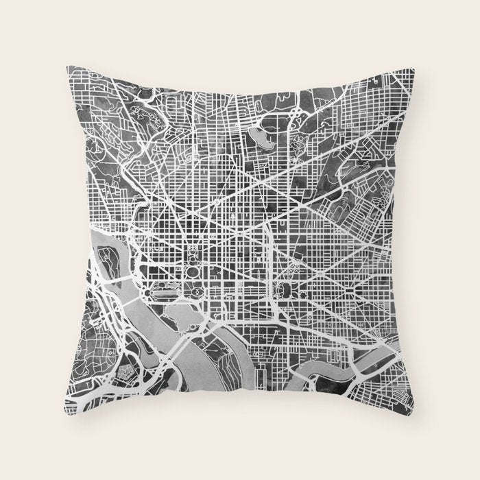 Washington DC City Street Map Throw Pillow Gallery Image 6