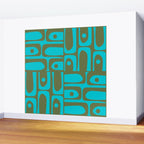 Mid Century Modern Piquet Geometric Mod Olive Green and Turquoise Multi Pattern Wall Mural Gallery Image 2
