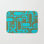 Mid Century Modern Piquet Geometric Mod Olive Green and Turquoise Multi Pattern Bath Mat Gallery Image 1