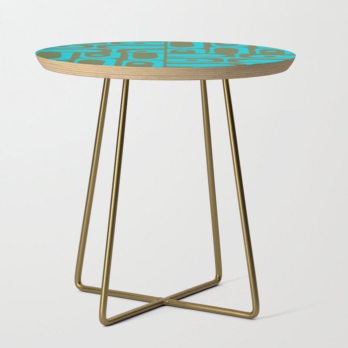 Mid Century Modern Piquet Geometric Mod Olive Green and Turquoise Multi Pattern Side Table Gallery Image 1