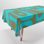 Mid Century Modern Piquet Geometric Mod Olive Green and Turquoise Multi Pattern Tablecloth Gallery Image 1