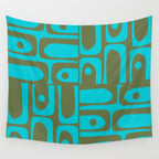 Mid Century Modern Piquet Geometric Mod Olive Green and Turquoise Multi Pattern Wall Tapestry Gallery Image 4