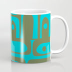 Mid Century Modern Piquet Geometric Mod Olive Green and Turquoise Multi Pattern Coffee Mug Gallery Image 1