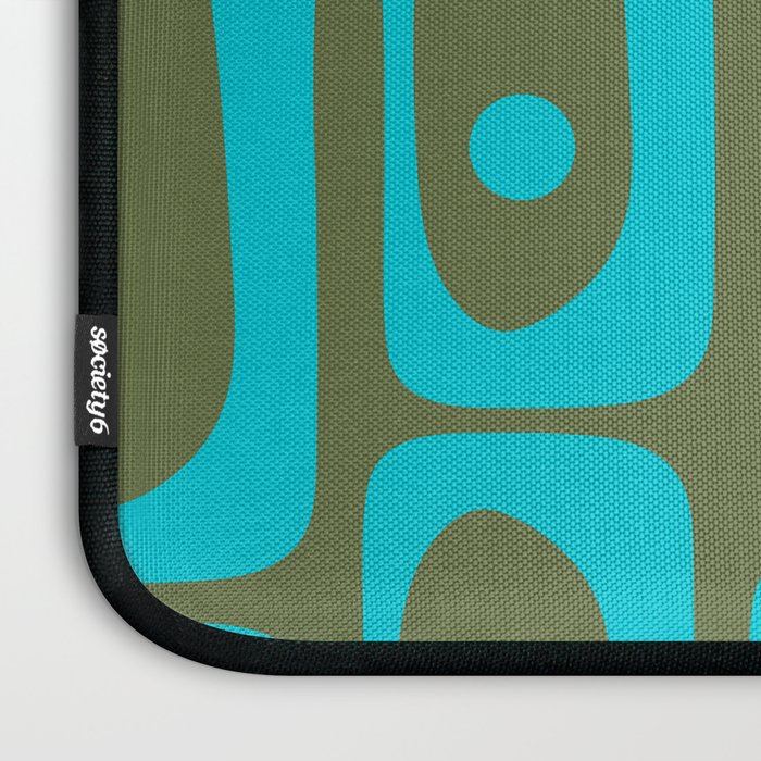 Mid Century Modern Piquet Geometric Mod Olive Green and Turquoise Multi Pattern Laptop Sleeve Gallery Image 3