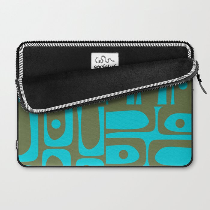 Mid Century Modern Piquet Geometric Mod Olive Green and Turquoise Multi Pattern Laptop Sleeve Gallery Image 2