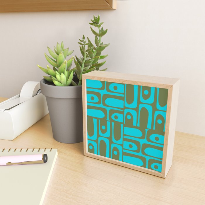 Mid Century Modern Piquet Geometric Mod Olive Green and Turquoise Multi Pattern Mini Art Print Gallery Image 2
