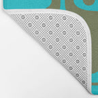 Mid Century Modern Piquet Geometric Mod Olive Green and Turquoise Multi Pattern Bath Mat Gallery Image 2