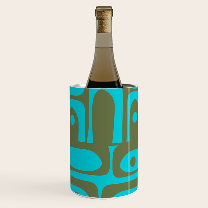 Mid Century Modern Piquet Geometric Mod Olive Green and Turquoise Multi Pattern Wine Chiller Gallery Image 3