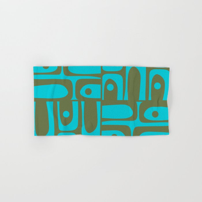 Mid Century Modern Piquet Geometric Mod Olive Green and Turquoise Multi Pattern Bath Towel Gallery Image 1