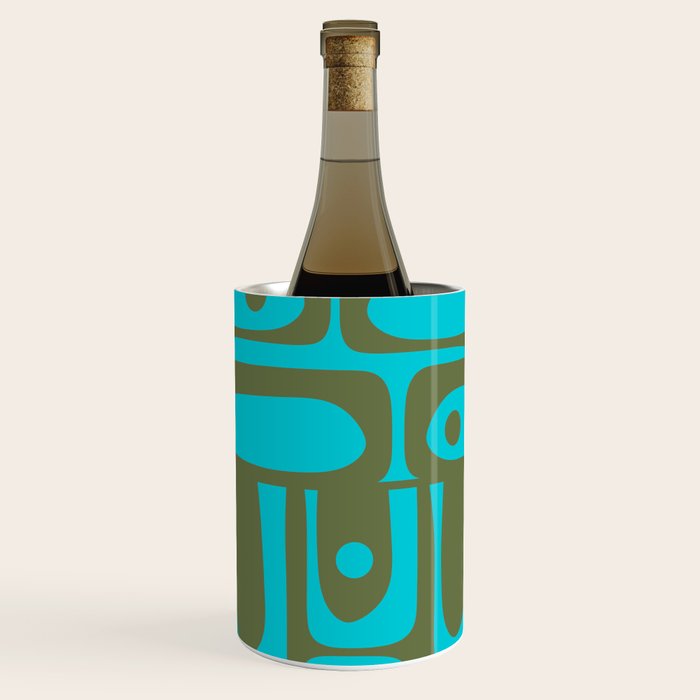 Mid Century Modern Piquet Geometric Mod Olive Green and Turquoise Multi Pattern Wine Chiller Gallery Image 2