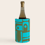 Mid Century Modern Piquet Geometric Mod Olive Green and Turquoise Multi Pattern Wine Chiller Gallery Image 1