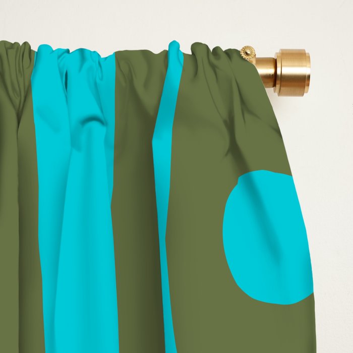 Mid Century Modern Piquet Geometric Mod Olive Green and Turquoise Multi Pattern Window Curtain Gallery Image 2