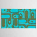 Mid Century Modern Piquet Geometric Mod Olive Green and Turquoise Multi Pattern Tablecloth Gallery Image 2