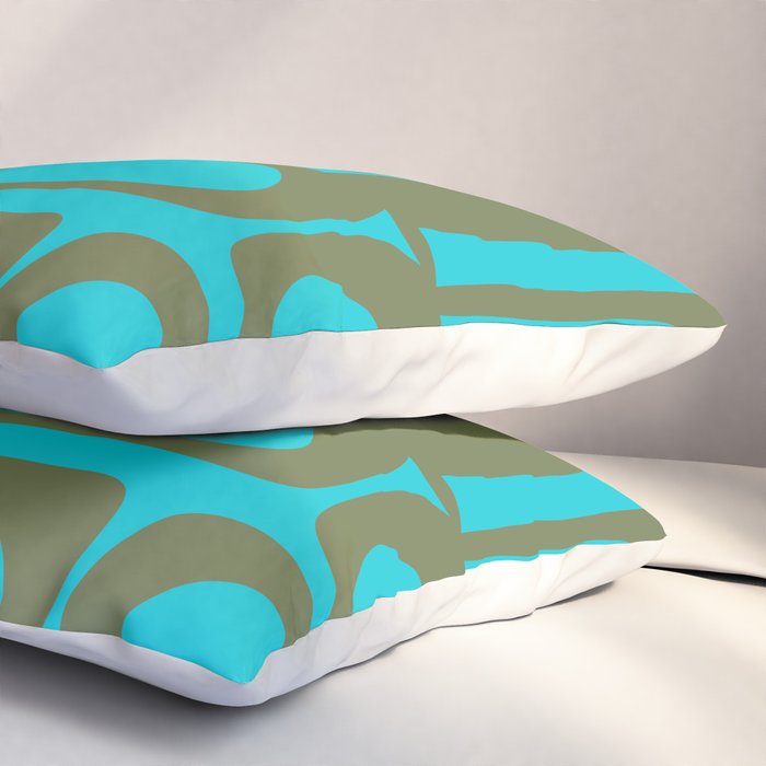 Mid Century Modern Piquet Geometric Mod Olive Green and Turquoise Multi Pattern Pillow Sham Gallery Image 3